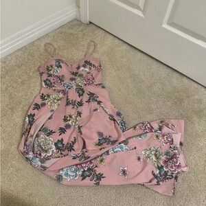 Pink Floral Romper with Train Dress